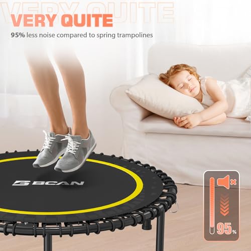 BCAN 450/550 LBS Foldable Mini Trampoline, 40"/48" Fitness Trampoline with Bungees, U Shape Adjustable Foam Handle