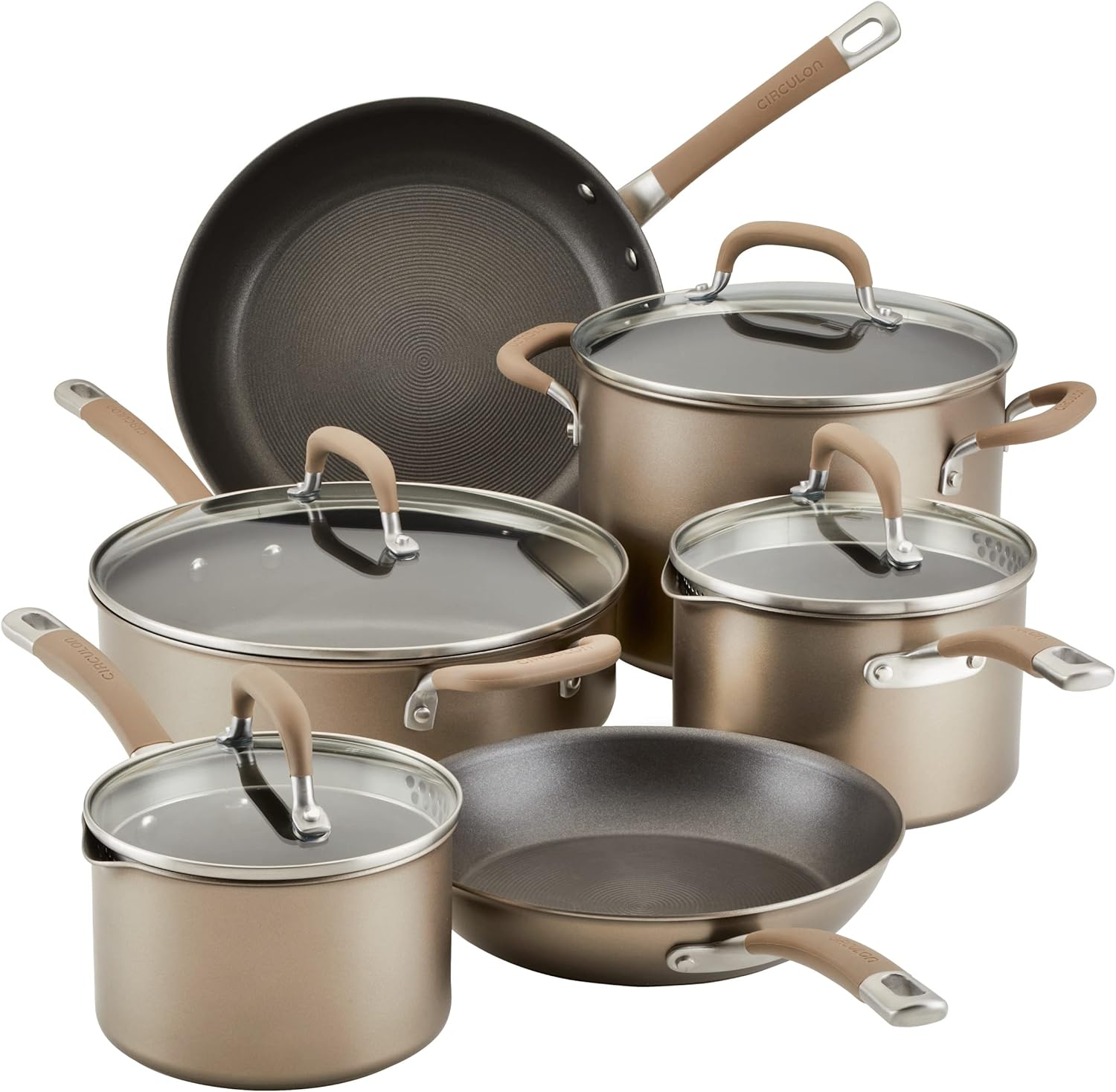 Circulon Premier Professional Hard Anodized Nonstick Cookware Induction Pots and Pans Set, 10 Piece, Bronze