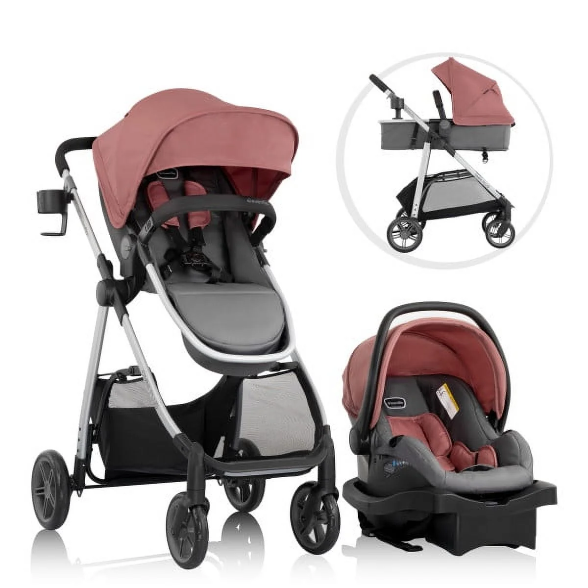 Evenflo Omni Plus Modular Travel System with LiteMax Sport Infant Car Seat, Shasta Pink, Girl - Radiant Selections
