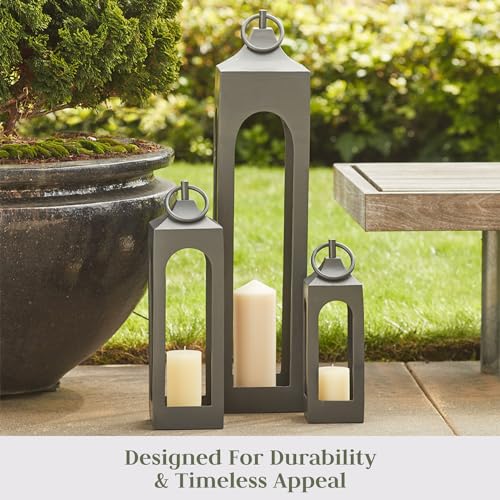 Large Black Lantern, Rustic Metal Decorative Lantern with Glass Panels, Candle Holder for Indoor & Outdoor, Home Decor for Patio, Garden & Tabletop