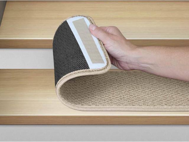 Set of 12 Adhesive Carpet Stair Treads - Ivory Cream - 9 in. x 36 in.