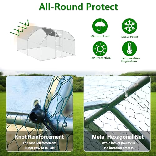 Large Metal Chicken Coop,Peak-roof Walk-in Poultry Chicken Hen cage