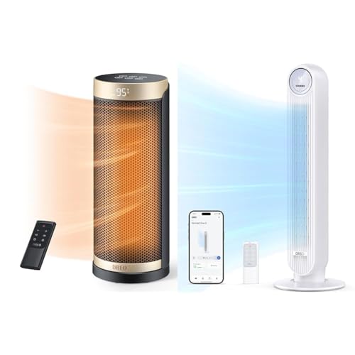 Dreo Space Heater, Portable Electric Heaters for Indoor Use, 70° Oscillation, 12H Timer & Tower Fan with Remote, 90° Oscillating Bladeless Fan
