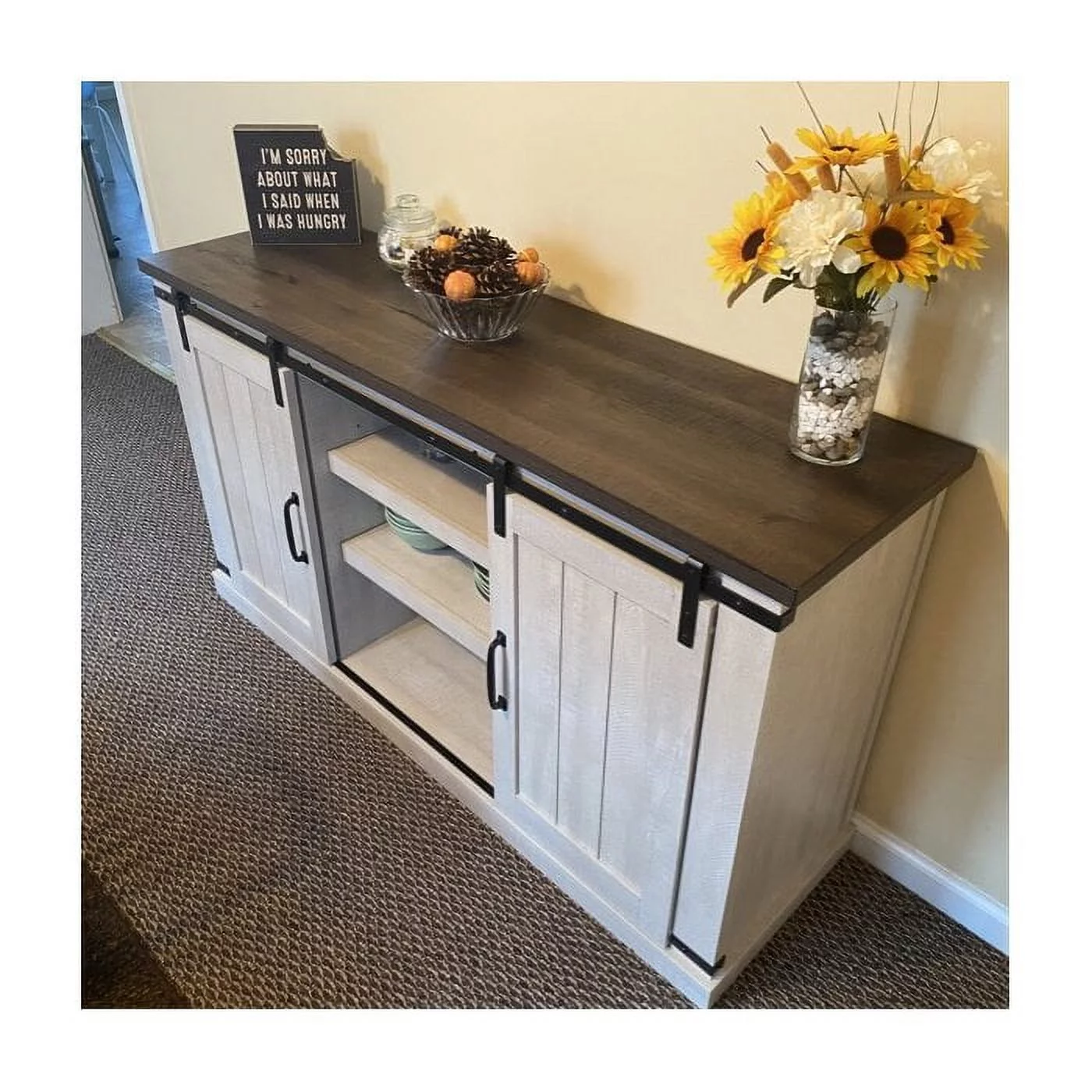 Bestliving Farmhouse Barn Door TV Stand for TVs up to 60", Grey - Curated Treasures Market