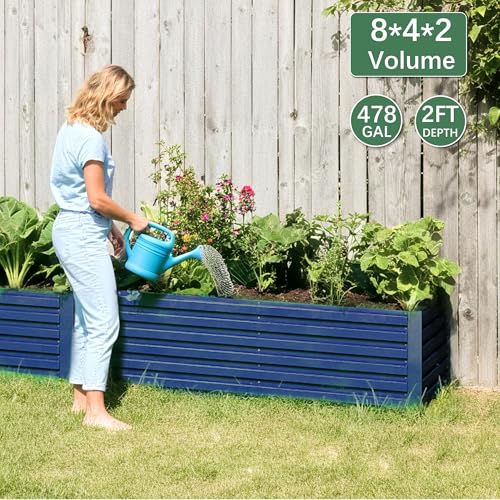 FOOWIN 2pcs 8x4x2ft Galvanized Raised Garden Bed, Planter Raised Garden Boxes Outdoor, Large Metal Raised Beds for Gardening