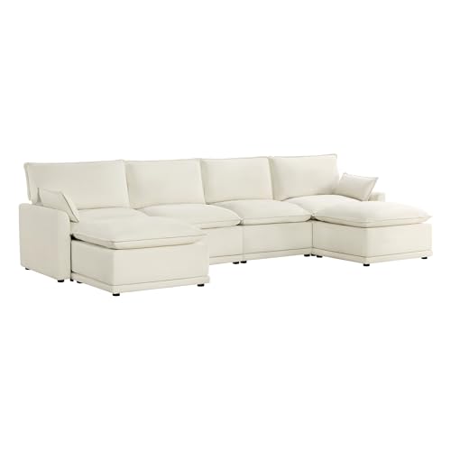 CHITA 113" Oversized Cloud Sectional Couch, Modern Modular Sectional Sofa Set for Living Room, 4 Seater L Shaped Couch, Cream