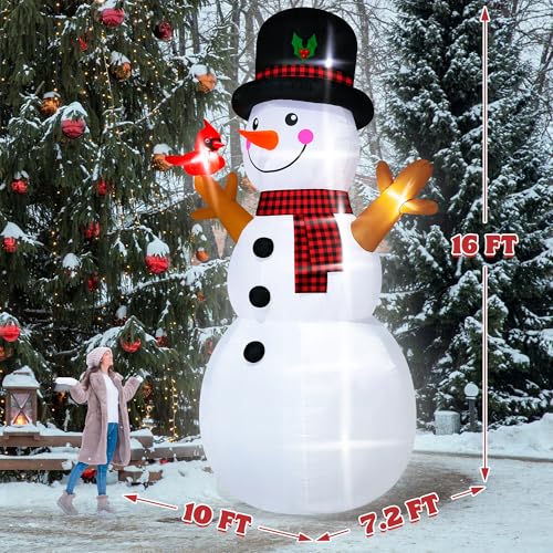 16FT Christmas Inflatable Snowman Outdoor Decorations, Giant Christmas Snowman, Holiday Blow Up Yard Decor with LED Lights