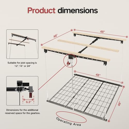 Overhead Garage Storage Rack, Heavy-duty 4x4 FT Ceiling Storage Racks with Safety Lock