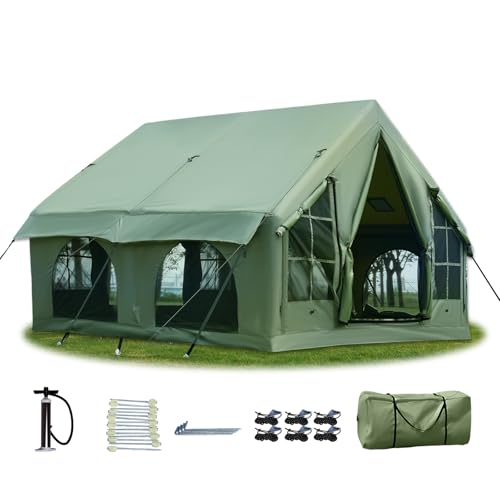 2025 Upgraded Waterproof Inflatable Camping Tent, Large Blow-Up Air Tent, No Assembly Needed Luxury Glamping House, Oxford Fabric