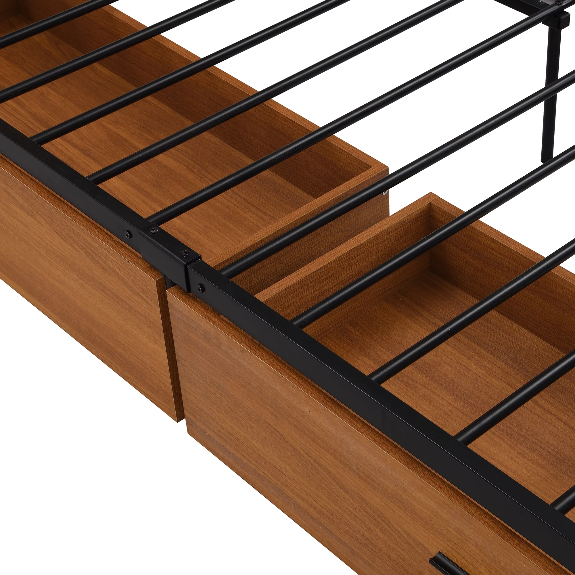 BTMWAY Metal Queen Bed Frame, Queen Size Platform Bed Frames with Wood Headboard, 2 Drawers, Sockets and USB Ports for Bedroom, No Box Spring Needed