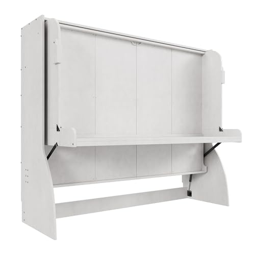 SOFTSEA Full Size Murphy Bed with Desk, Horizontal Wall Bed with Storage Shelves