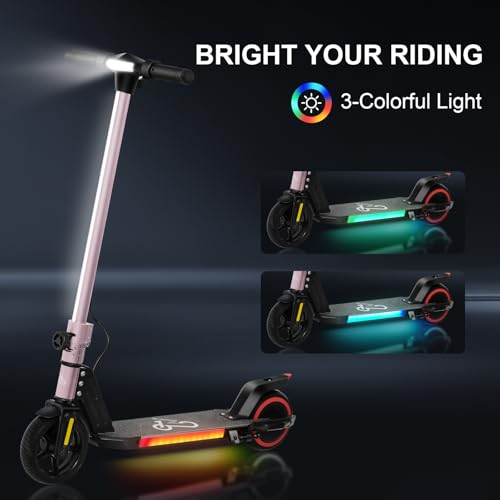 Electric Scooter for Kids Ages 6-12, Equipped with 130W Motor, LCD Display, Foldable Design, LED Color Lights, Rear Motor Brake System
