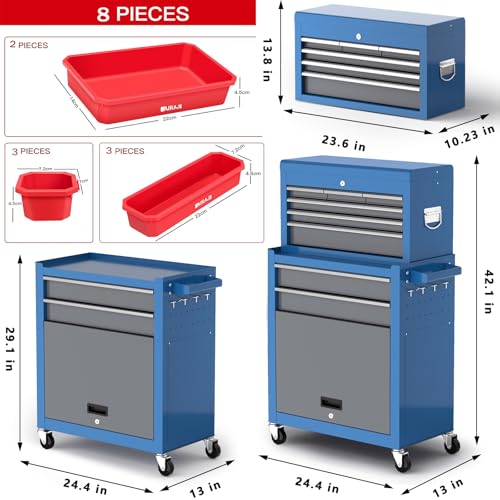 Tool Chest 8-Drawer | 42'' Large Rolling Tool Chest with Wheels | Detachable Top Metal Tool Box | Garage Storage Cabinet for Repair Room
