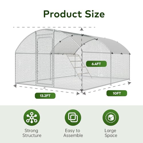 Large Metal Chicken Coop Walk-in Poultry Cage with Waterproof and UV-Resistant Cover, Outdoor Chicken Run Poultry Hen House for Backyard Farm Use