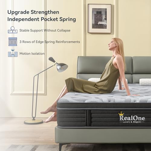 REALONE Queen Mattress – 12 Inch Hybrid Mattress in a Box, Enhanced Individually Pocket Springs, Medium Firm Feel