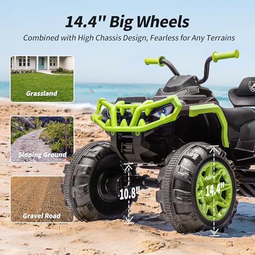 Shark Kids ATV 4 Wheeler, 24V 4WD Electric ATV Ride On Toy for Big Kids, 4X200W Motor, 5.6Mph Max Speed - Green