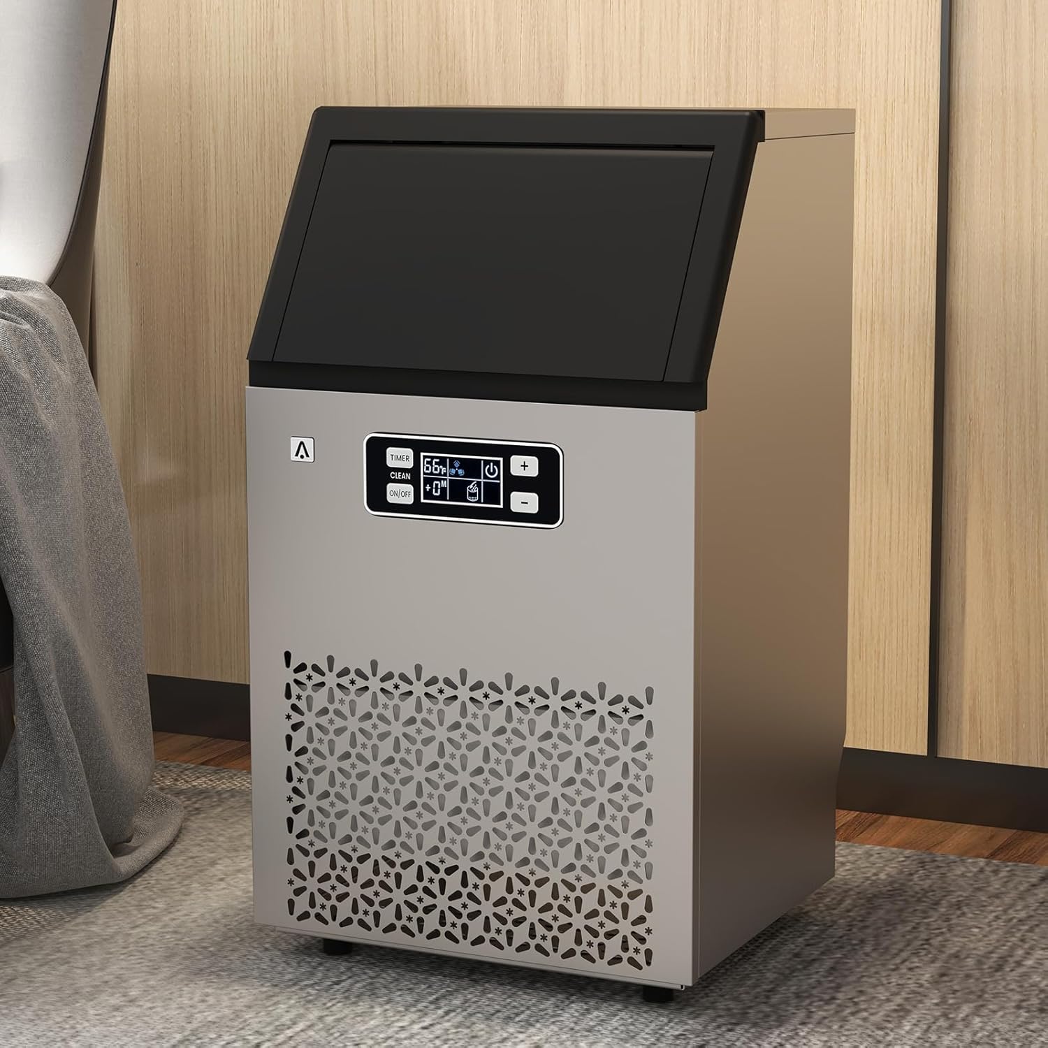 Countertop Nugget Ice Maker, 150lbs/24H Stainless Steel Under Counter ice Machine with 33lbs Ice Storage Capacity, 24H Timer, Self-Cleaning