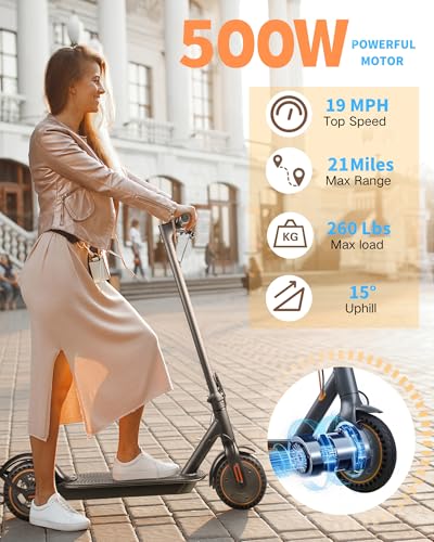 Electric Scooter for Adults, Powerful 500W/1500W Peak Motor, 8.5"/10" Tires, Max 21/28/35 Miles Long Range, Top Speed 19/21/25 MPH, APP