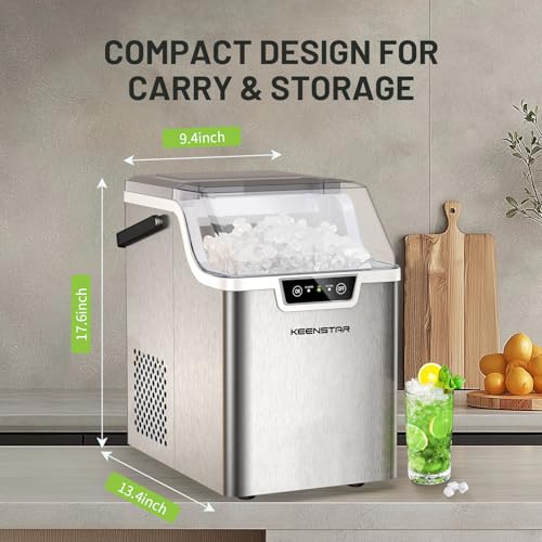 Nugget Countertop Ice Maker with Soft Chewable Ice 40Lbs, Pebble Sonic Ice Machine with Basket and Scoop, Ready in 5 Mins, 40Lbs/24H