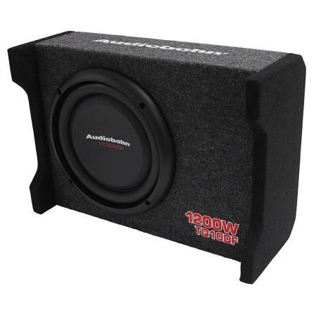 Audiobahn Torq TQ10DF 10 inch 1200W Car / Truck Shallow Mount Down Firing Slim Loaded Box Thin Flat Enclosed Subwoofer Bass 5/8 inch MDF Air-Tight