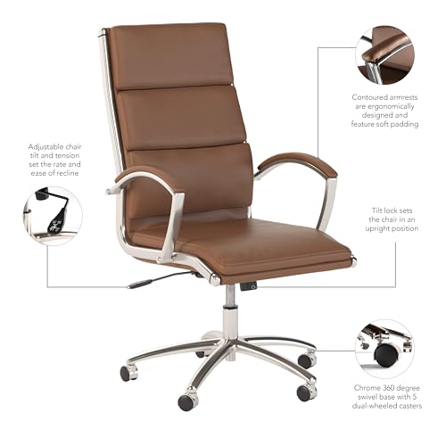 Bush Business Furniture 400 Series High Back Leather Executive Office Chair in Saddle Tan