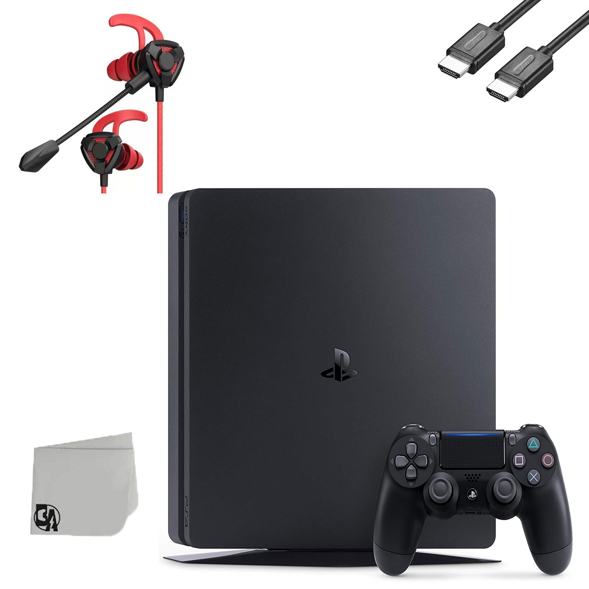 Sony PlayStation 4 Slim 500GB Black Gaming Console + G9 Earbuds With Microphone BOLT AXTION Bundle Used