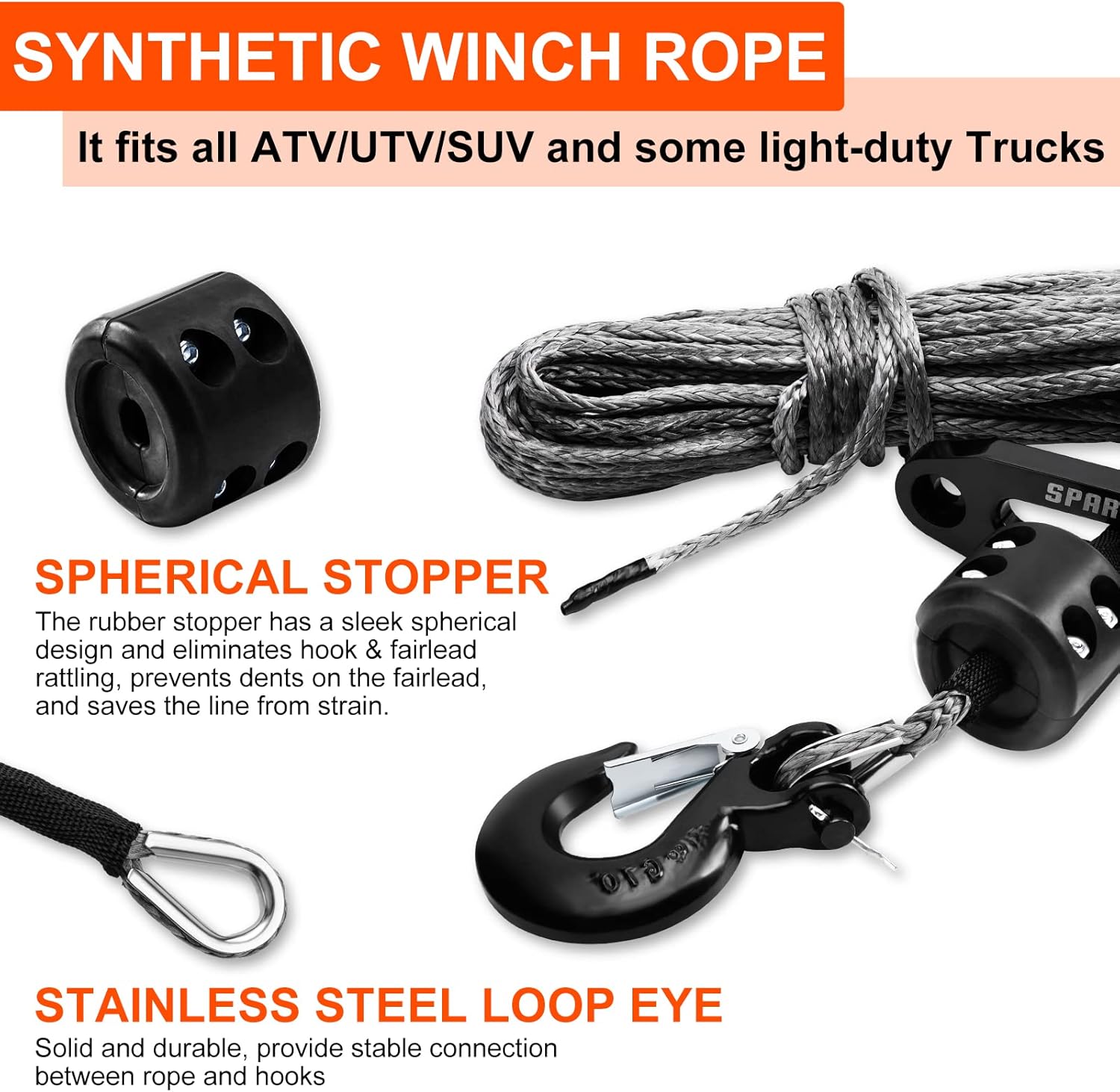 SPARKWHIZ Synthetic Winch Rope Kit