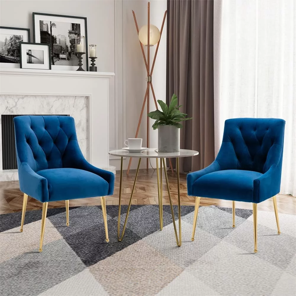 Boyel Living Dining Chair Set of 2 Velvet Upholstered with Gold Legs, Mid Century Modern Accent Chair for Bedroom, Living Room, Dining Room