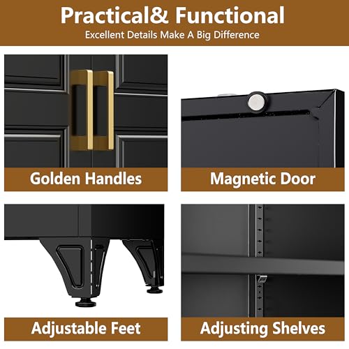 Pantry Cabinet, 71 Inch Tall Kitchen Storage Cabinet, Metal Pantry Cabinet with Doors and Adjustable Shelves, Black Food Cupboard