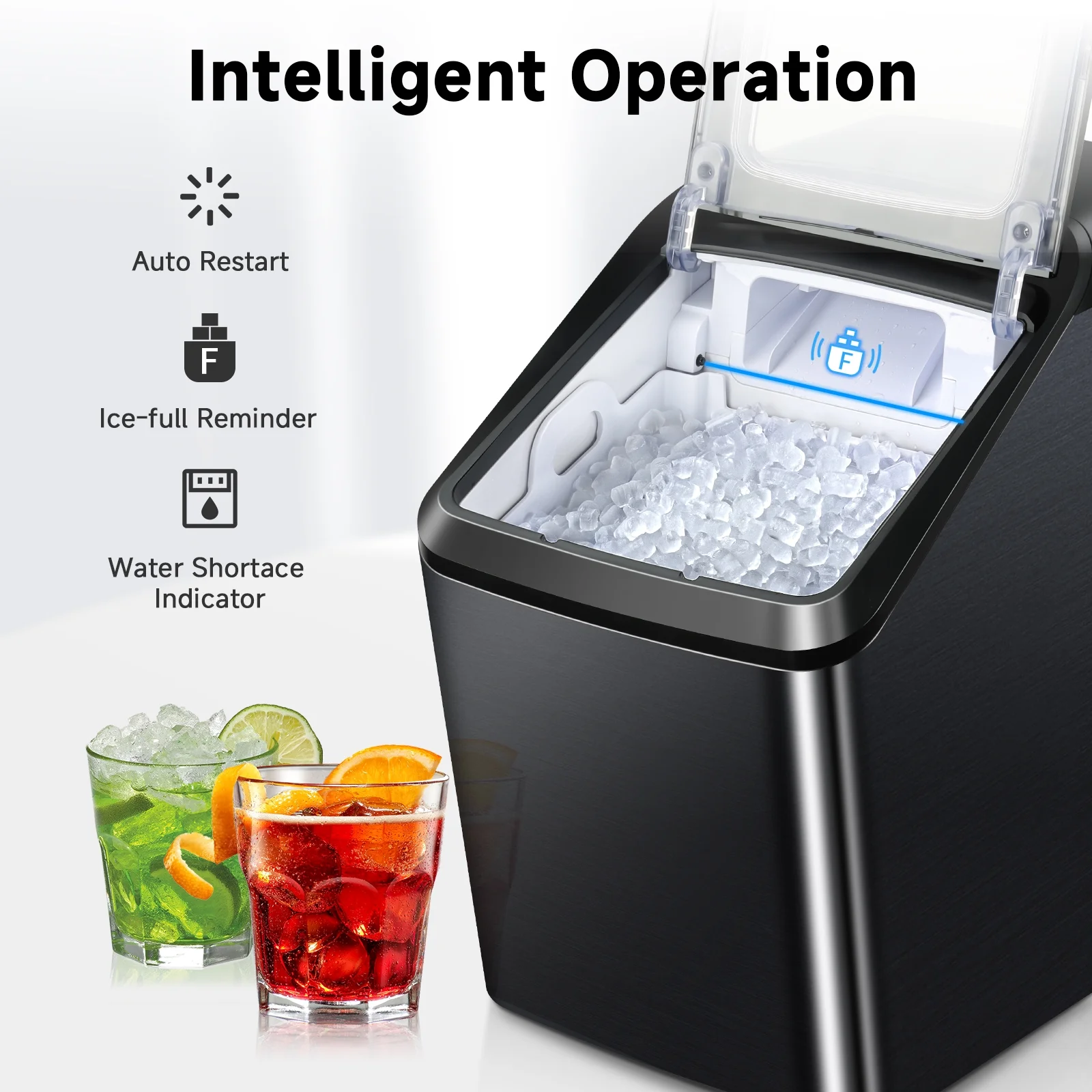 Ice Makers Countertop, Nugget Ice Maker Countertop, 30Lbs Per Day, Portable Pebble Ice Machine, Self-Cleaning