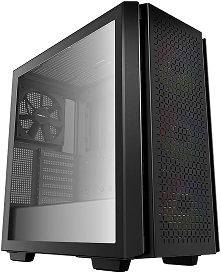 DeepCool CG540 Mid-Tower ATX Case, Tempered Glass Front and Side Panels, Three Pre-Installed 120mm ARGB Fans, 140mm Rear Black Fan, Black