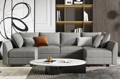 HONBAY Modular Sectional Sofa U Shaped Sectional Modular Sofa with Storage Convertible Sectional Couch for Living Room, Grey