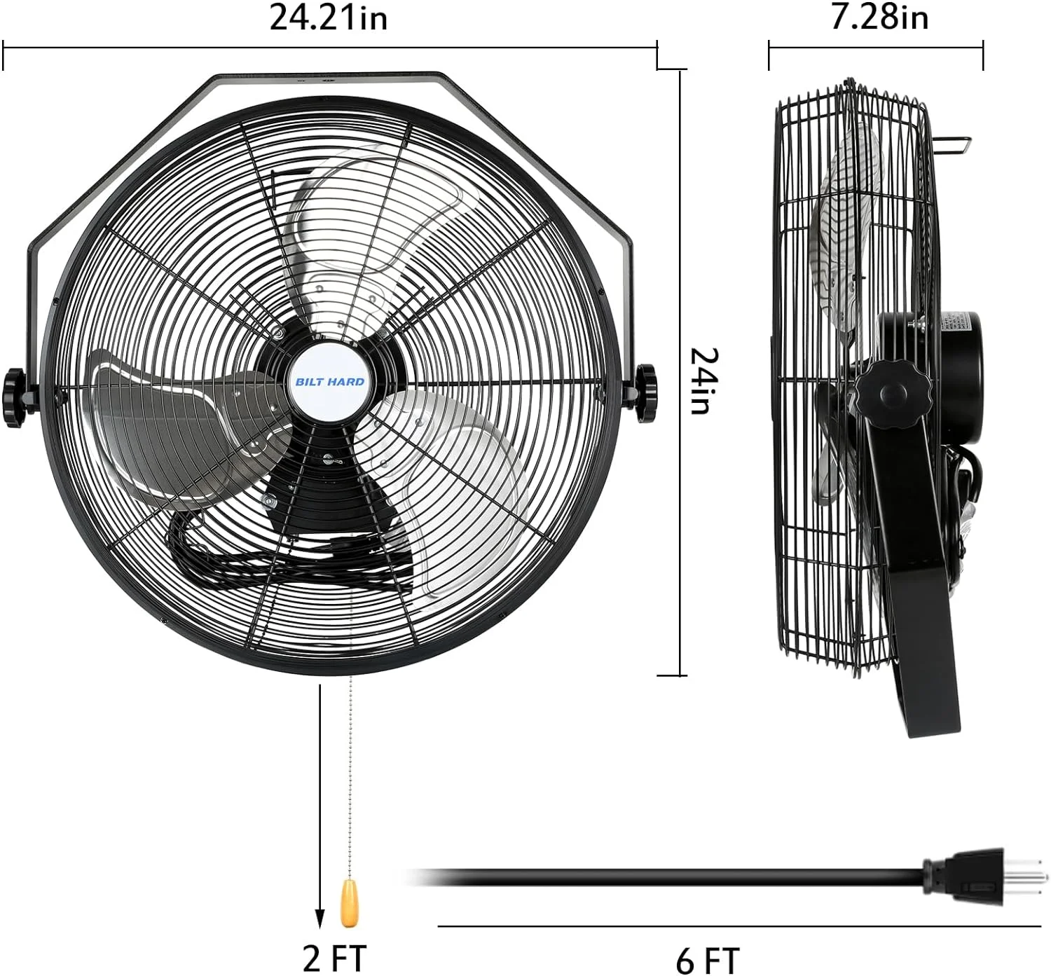 BILT HARD 4600 CFM 20 in. Industrial Wall Mount Fan, 3-Speeds High Velocity Wall Fan with Sealed Motor, Heavy Duty Metal Barn Fans for Garage