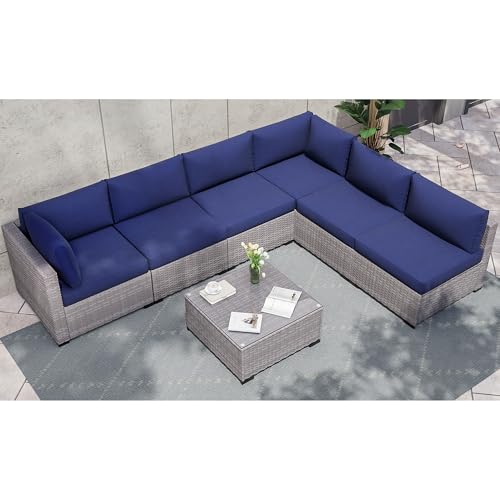 KIGOTY Patio Furniture Set 7 Pieces Conversation Sets, Outdoor Sectional Sofa