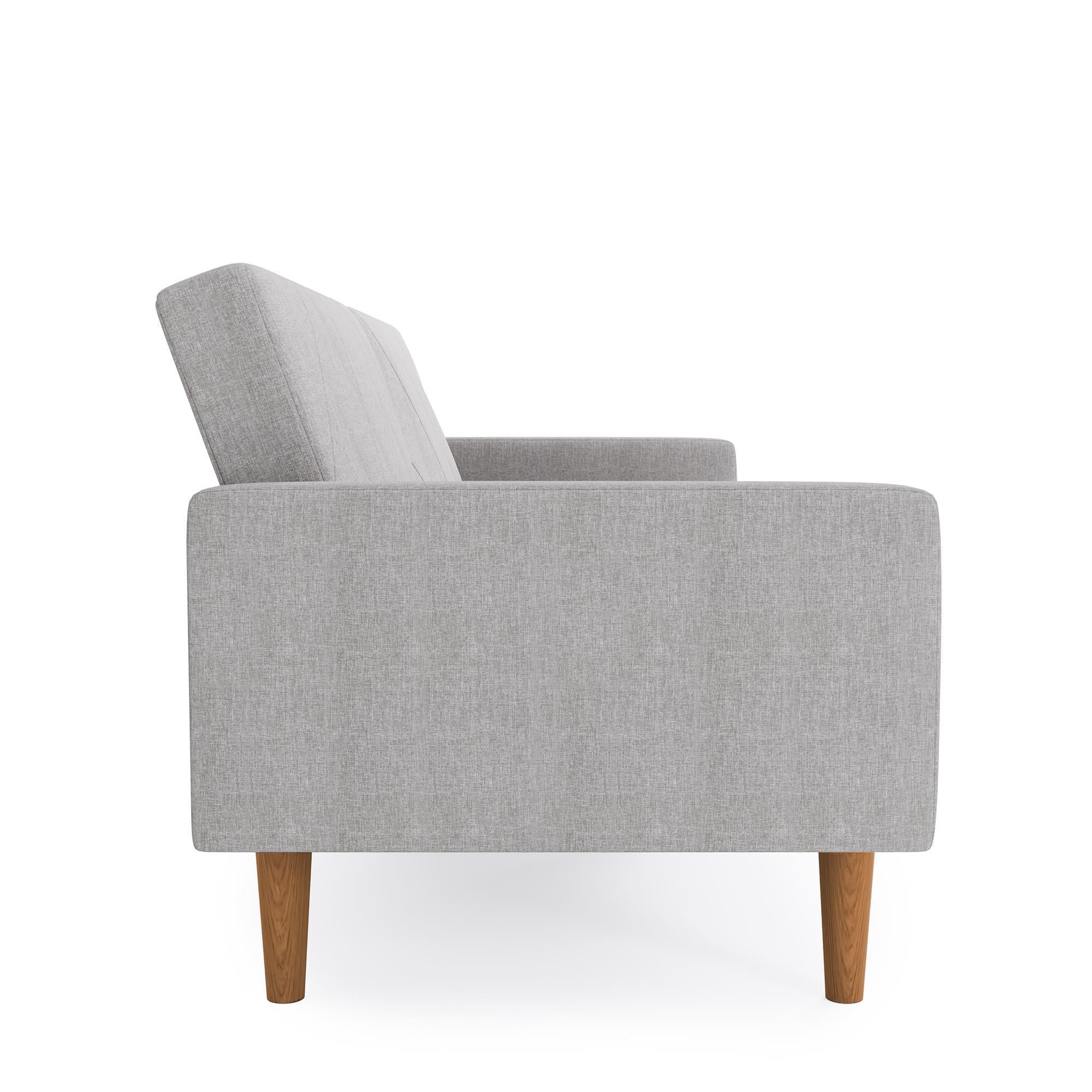 DHP Paxson Futon with USB Port, Convertible Sofa Bed, Light Gray Linen