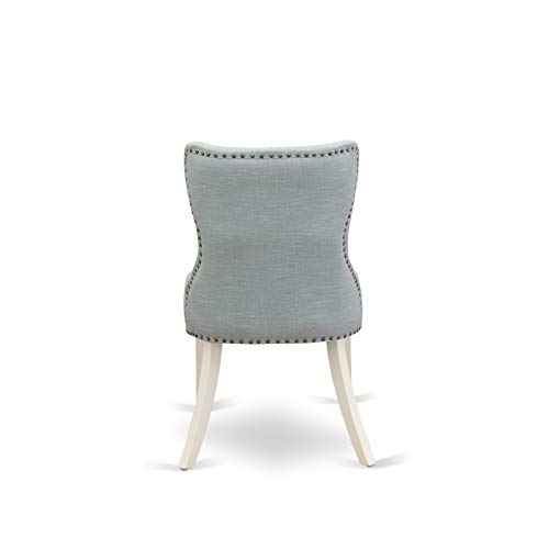 East West Furniture X077SI215-9 9 Piece Dining Room Table Set Includes a Rectangle Kitchen Table with X-Legs and 8 Baby Blue Linen Fabric Parson