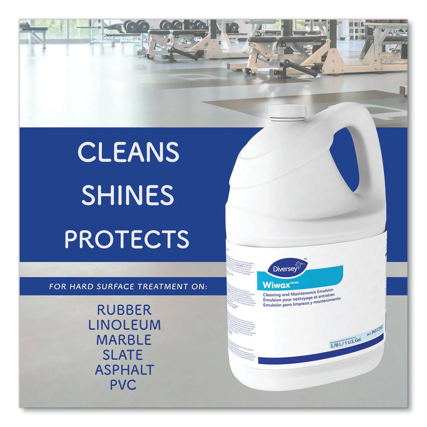 Diversey Wiwax Cleaning u0026 Maintenance Emulsion, Liquid, 1 Gal Bottle, 4/Carton