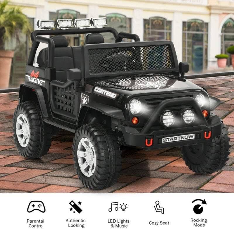 Costway 12V Kids Remote Control Electric Ride on Truck Car with Lights and Music -Pink