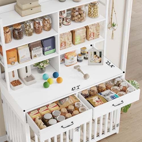 Keyluv 71''H x 47.2''W Large Dog Crate Furniture with 4-Tier Shelves and 2 Storage Drawers, Heavy Duty Dog Cage Furniture with 2 Doors