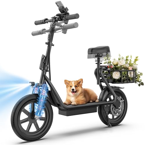 Electric Scooter with Seat, 500W Motor, 14'' Tires, Top Speed 22 mph, Max 27/49 Miles Ranges, Foldable E-Scooter with Suspension