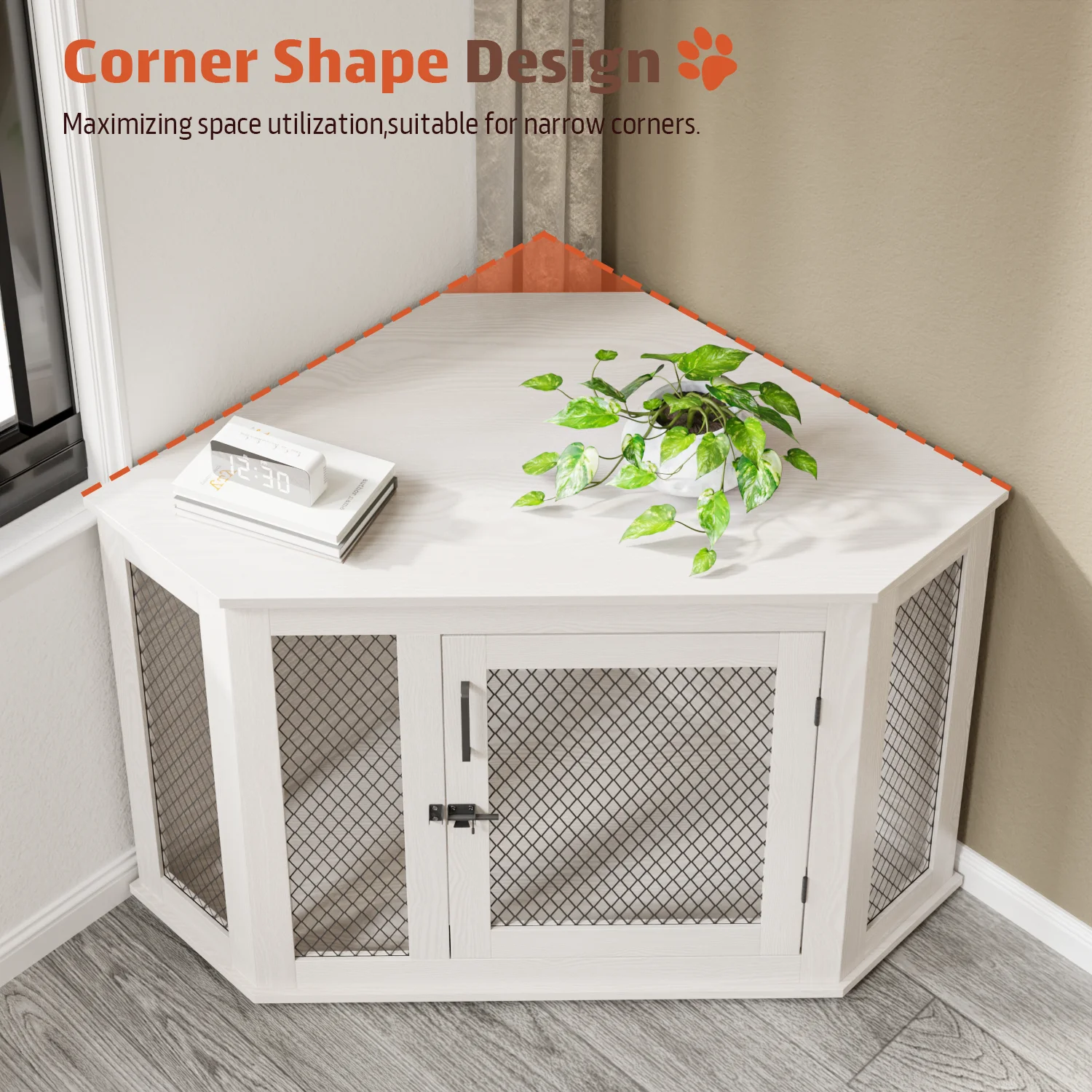 Bossin 44"Corner Dog Crate Furniture，Wooden Dog Kennel Indoor Furniture，Decorative Dog Crate