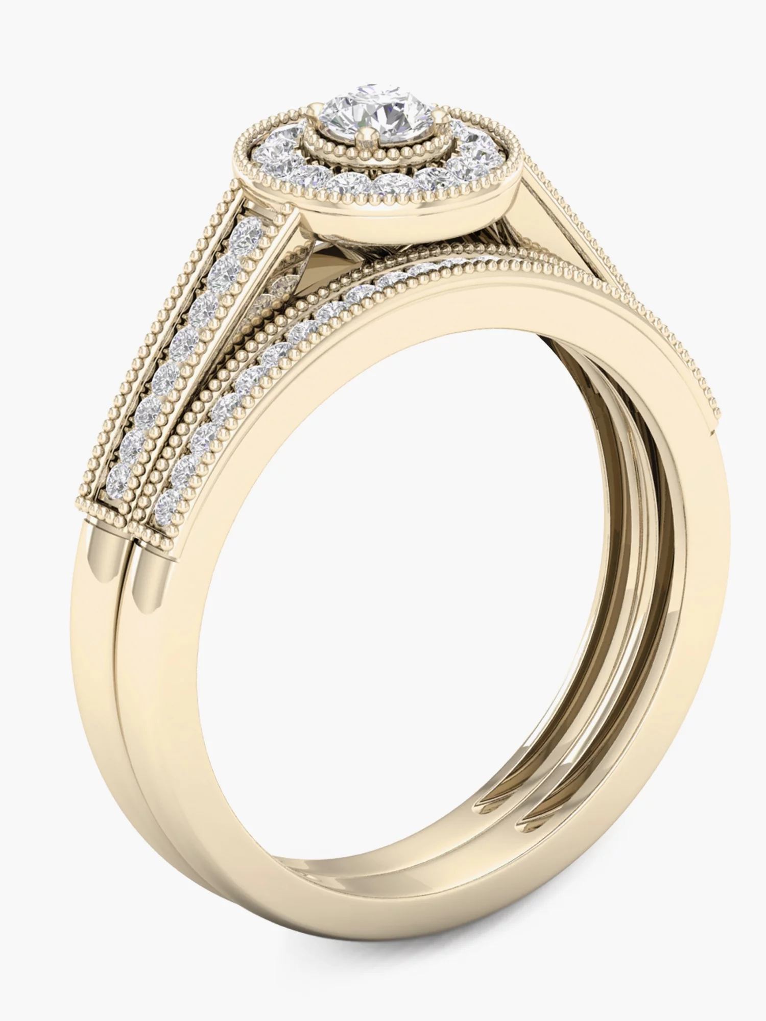 Imperial 1/3Ct TDW Diamond 10k Yellow Gold Halo Bridal Set (H-I, I2) - Curated Treasures Market