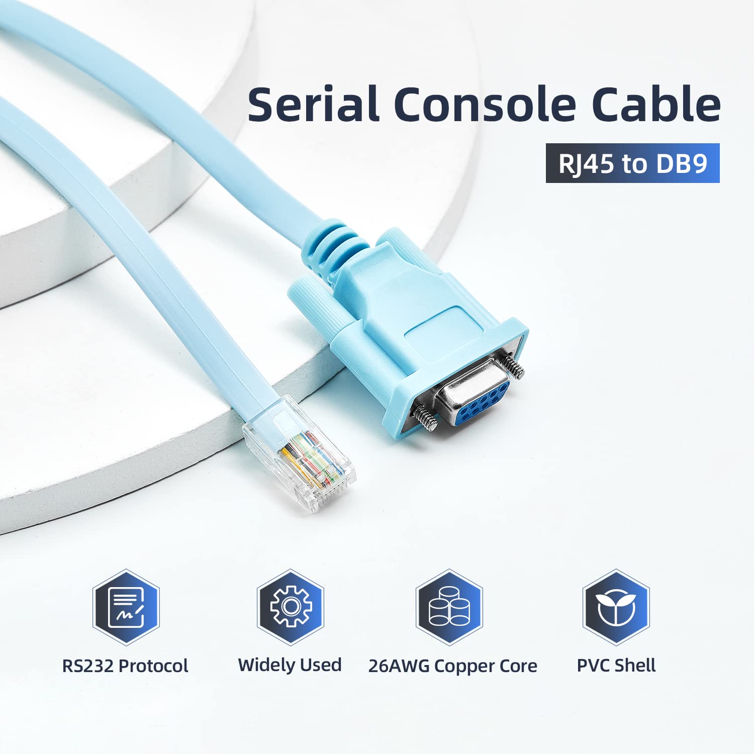 RJ45 to DB9 Console Cable, 1.8m/6ft RS232 to RJ45 Console Cables Serial Port Management Adapter Compatible with Cisco Router Switch
