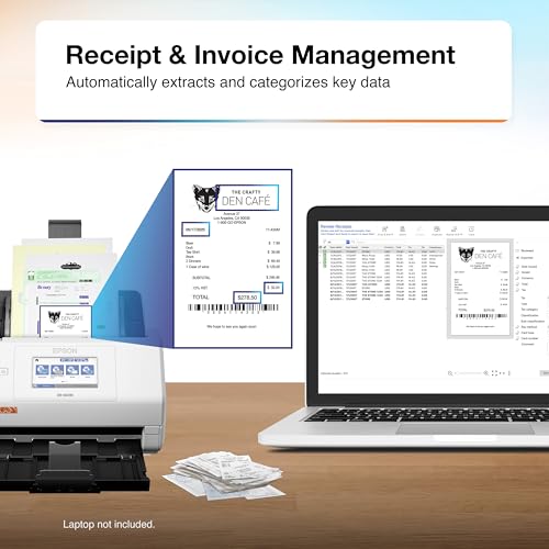 Epson RapidReceipt RR-600W Wireless Desktop Color 2-Sided Receipt & Document Scanner with ScanSmart AI PRO Receipt Management & PDF Software for PC &