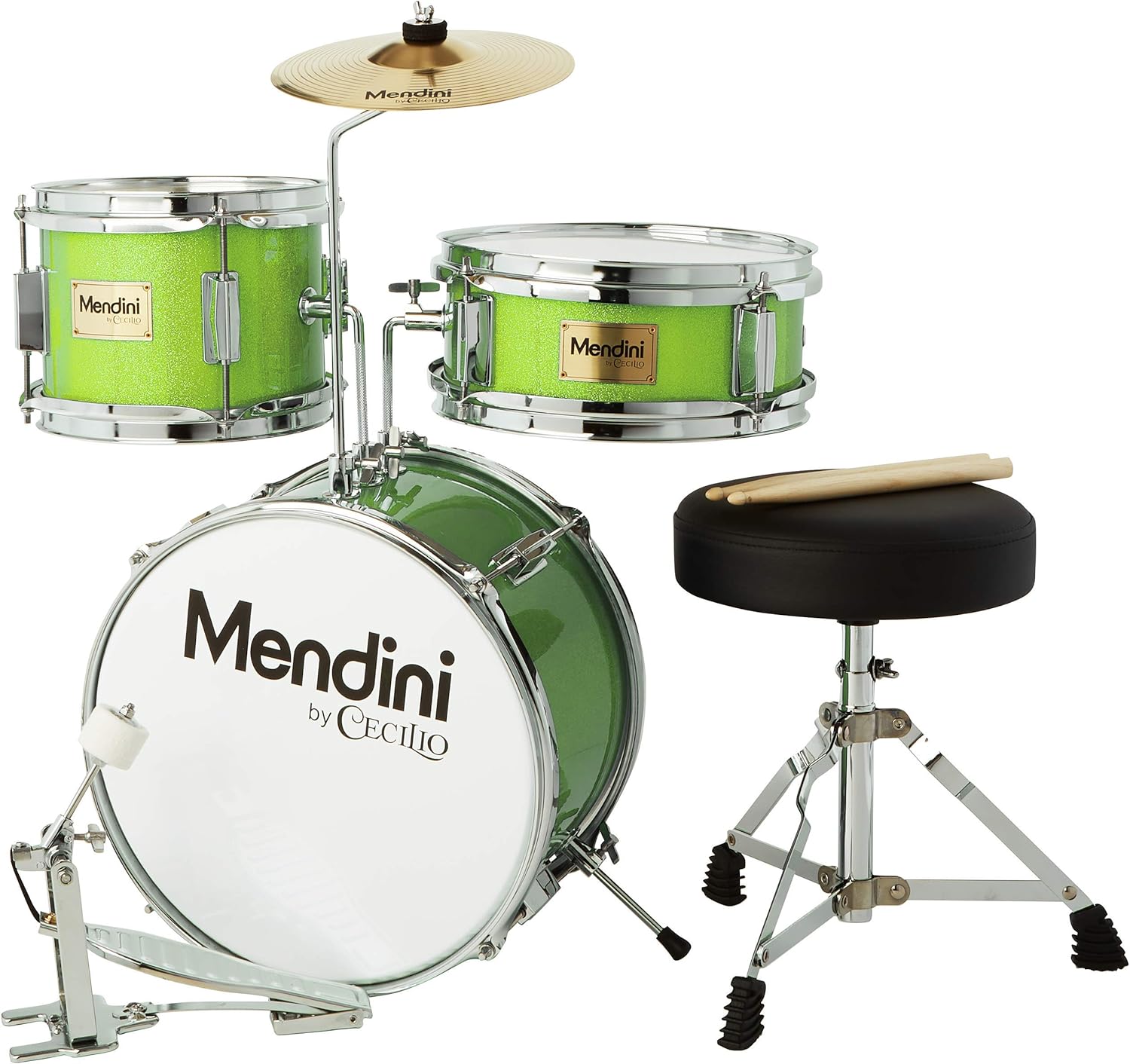 Mendini By Cecilio Kids Drum Set - Junior Kit w/ 4 Drums (Bass, Tom, Snare, Cymbal), Drumsticks, Drummer Seat