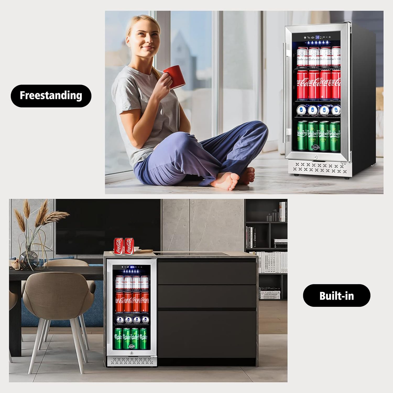 TYLZA Mini Fridge 15 Inch Beverage Refrigerator Cooler Under Counter