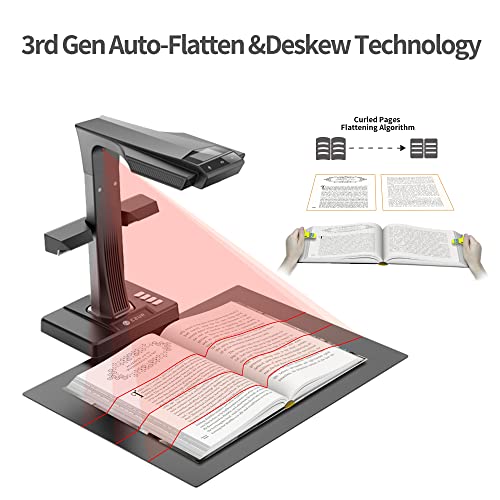 CZUR ET24 Pro Professional Book Scanner, 24MP Document Camera, 3rd Gen Auto-Flatten & Deskew Tech, A3 Document Scanner, 180+ Languages OCR