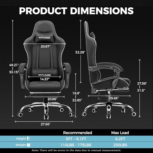 GTPLAYER Gaming Chair, Computer Chair with Footrest and Lumbar Support