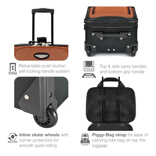 Travel Select Amsterdam 4-Piece Softside Expandable Luggage Set, Lightweight 2-Wheel Upright Suitcases, Travel Tote, Packing Cubes, Gray