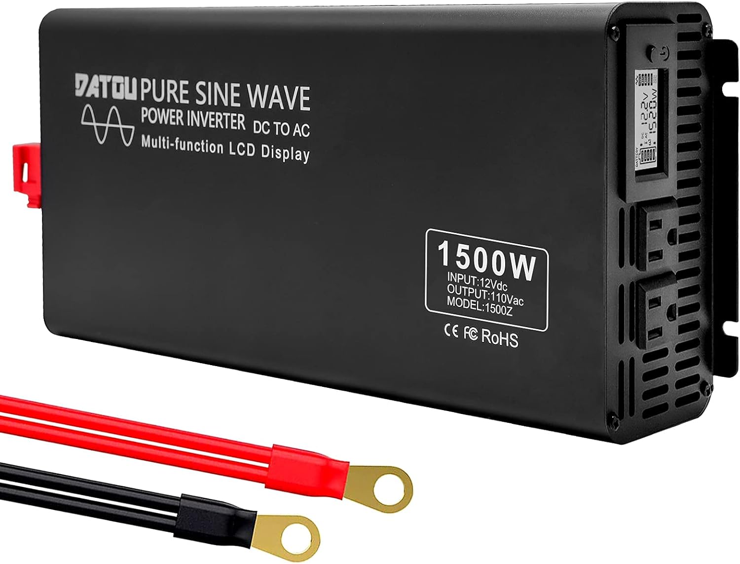 DATOUBOSS 3000W Power Inverter 6000W Peak Pure Sine Wave Inverter 12V DC to 110V AC with Dual AC Outlets & LED Display Car Converter(3000W 12-110V)